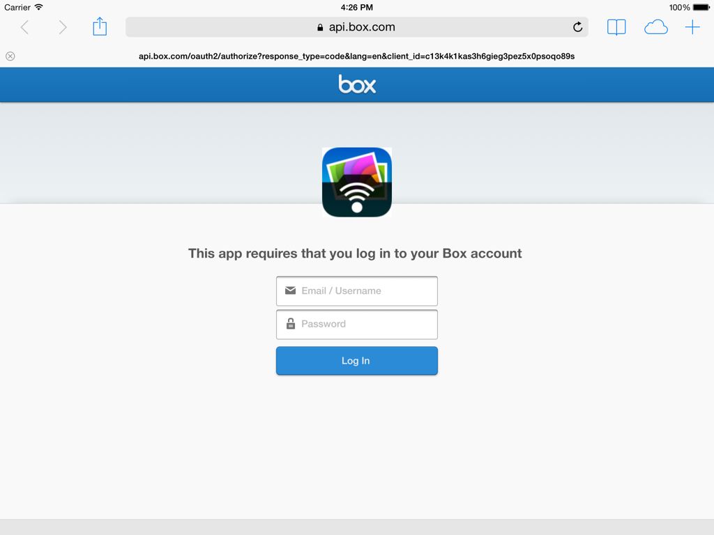 Box authentication website - Login