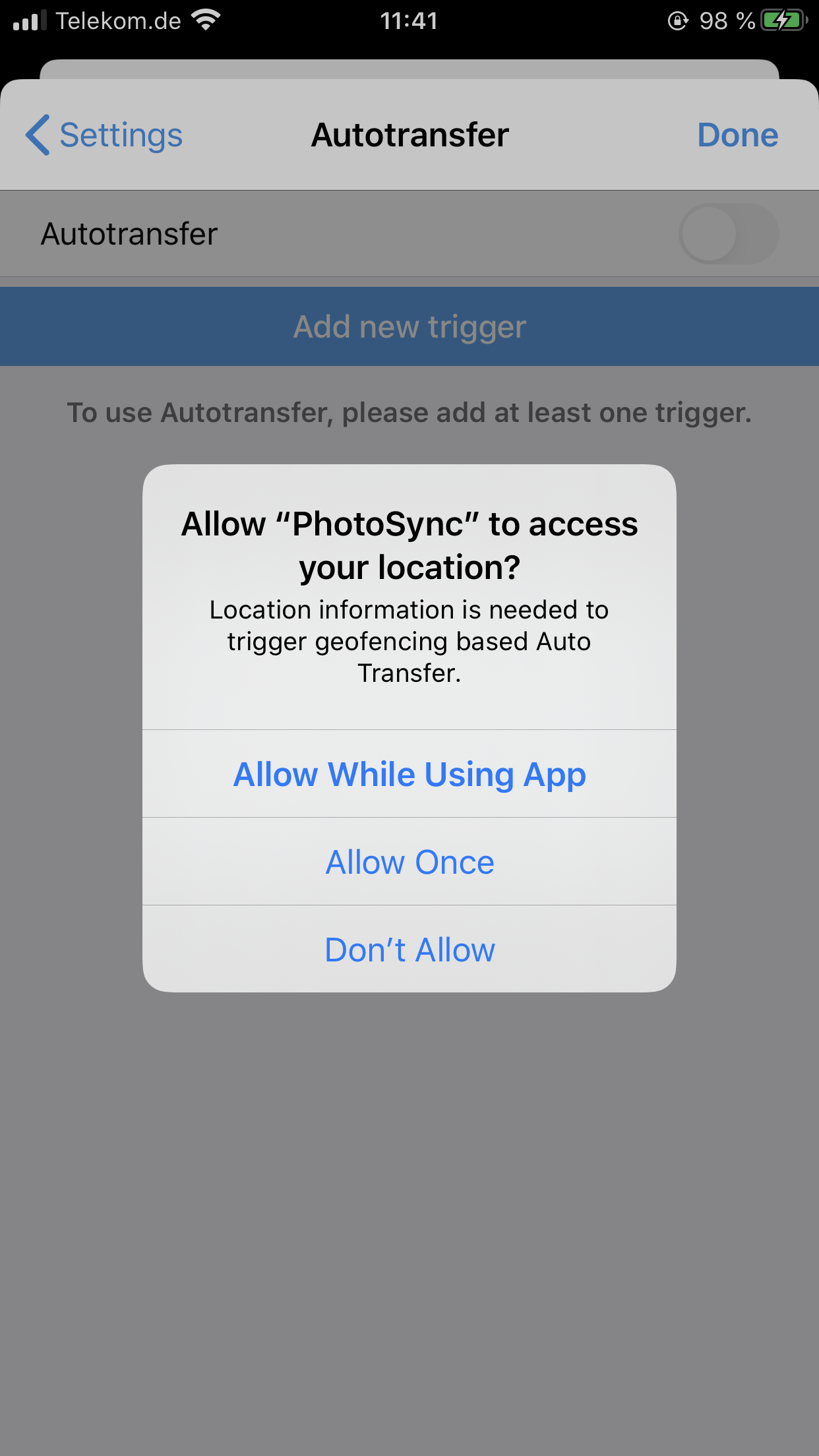 iOS location access request